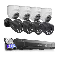 4K Ultra HD 8-Channel 8MP Poe 2TB NVR Security Camera System with 8-Wired Poe IP Cameras, Smart Human Vehicle Detection