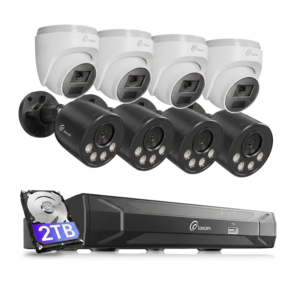 4K Ultra HD 8-Channel 8MP Poe 2TB NVR Security Camera System with 8-Wired Poe IP Cameras, Smart Human Vehicle Detection — Studio Shot