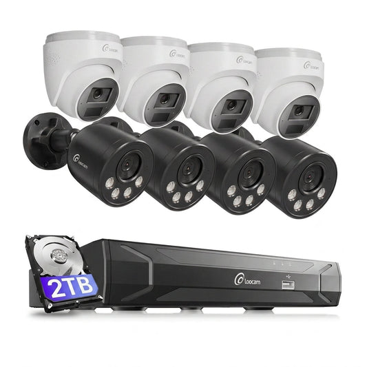 4K Ultra HD 8-Channel 8MP Poe 2TB NVR Security Camera System with 8-Wired Poe IP Cameras, Smart Human Vehicle Detection — Studio Shot