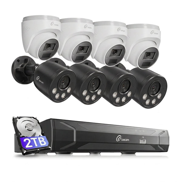 4K Ultra HD 8-Channel 8MP Poe 2TB NVR Security Camera System with 8-Wired Poe IP Cameras, Smart Human Vehicle Detection — Studio Shot