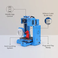 Mini 3D Printer Fully Assembled with Automatic Leveling, 100X100X100Mm Build Size 3D Printing Machine for Beginners, Kids, Students | Plug-And-Play Educational 3D Printer with Mobile App Control — infographic